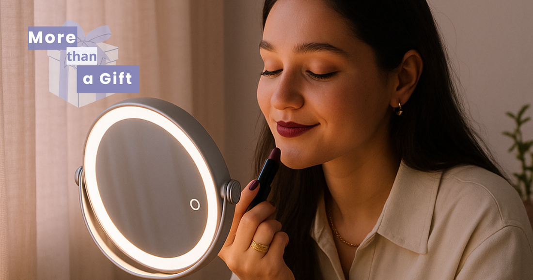 a woman enjoying her moment with an inbella beauty Lily Mirror