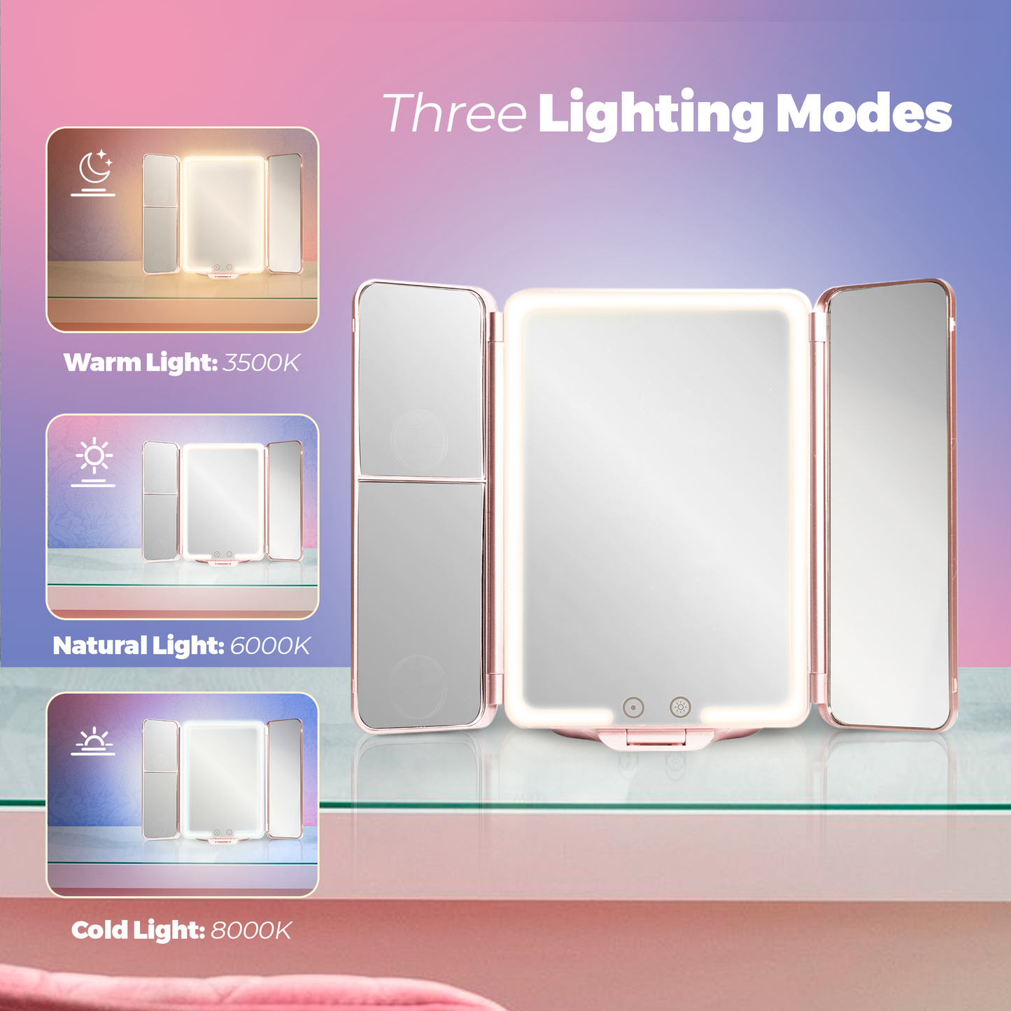 Portable Vanity Mirror with Touch Control and Dimmable LED Lights (Rechargeable Battery) - InBella Beauty