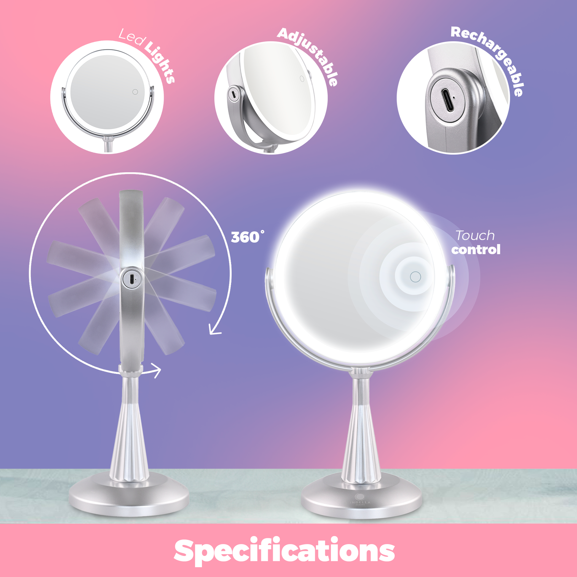 Desktop Mirror Rechargeable with LED Inbella Beauty